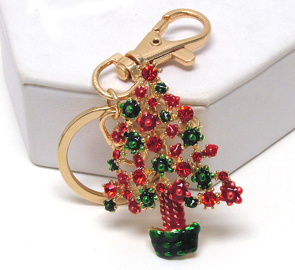 Crystal and epoxy christmas tree - 3 way pandant - brooch,key chain,necklace.