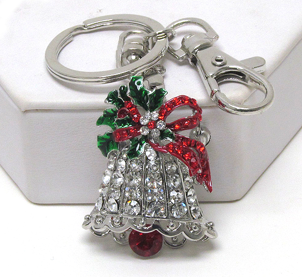 Crystal and epoxy christmas bell - 3 way pandant - brooch,key chain,necklace.