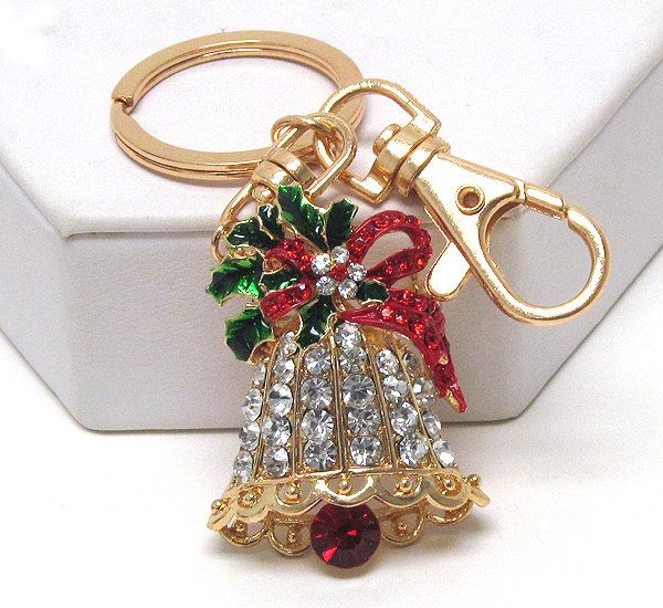 Crystal and epoxy christmas bell - 3 way pandant - brooch,key chain,necklace.