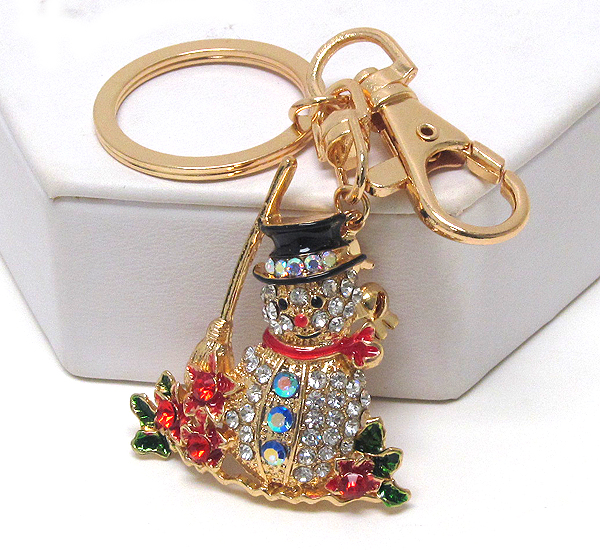 Crystal and epoxy snow man - 3 way pendant - brooch,key chain,necklace.