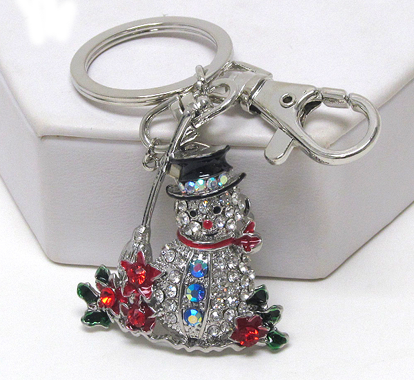 Crystal and epoxy snow man - 3 way pendant - brooch,key chain,necklace.