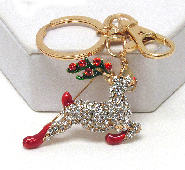 Crystal and epoxy christmas reindeer - 3 way pandant - brooch,key chain,necklace.