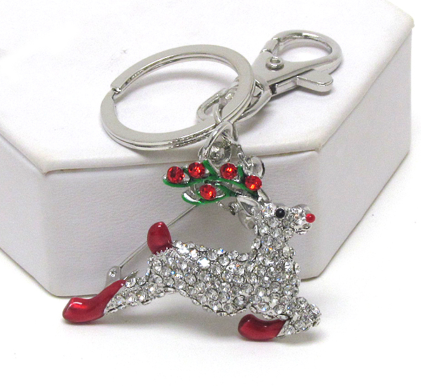 Crystal and epoxy christmas reindeer - 3 way pandant - brooch,key chain,necklace.