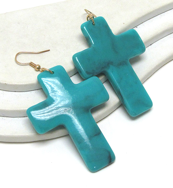 Large smokey turquoise cross drop earring