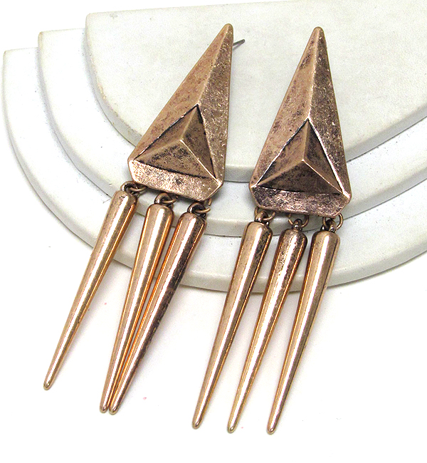 Anitique style metal triangle spike dangle earring