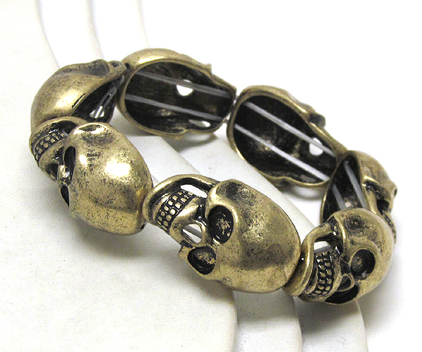 Multi metal hammered head skull stretch bracelet