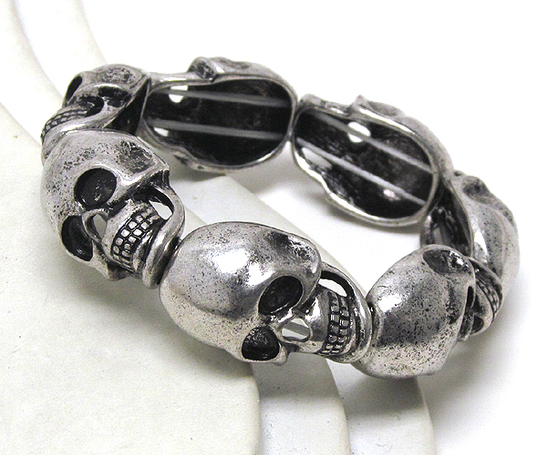 Multi metal hammered head skull stretch bracelet