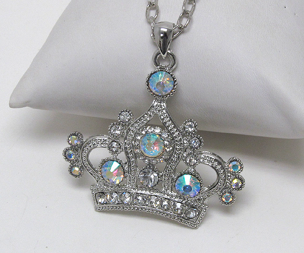 Crystal metal crown long necklace 