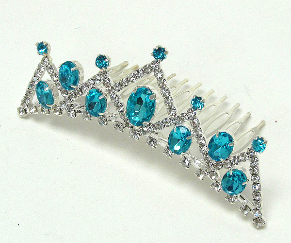 Rhinestone and round crystal glass crown comb