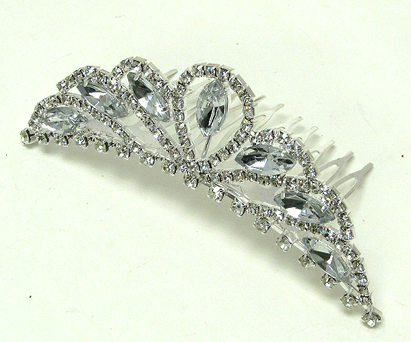 Rhinestone and arrowhead crystal glass crown shape comb