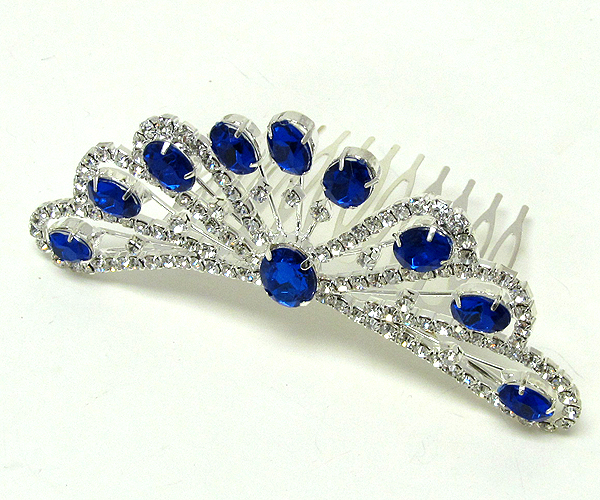 Rhinestone and oval crystal glass crown shape comb