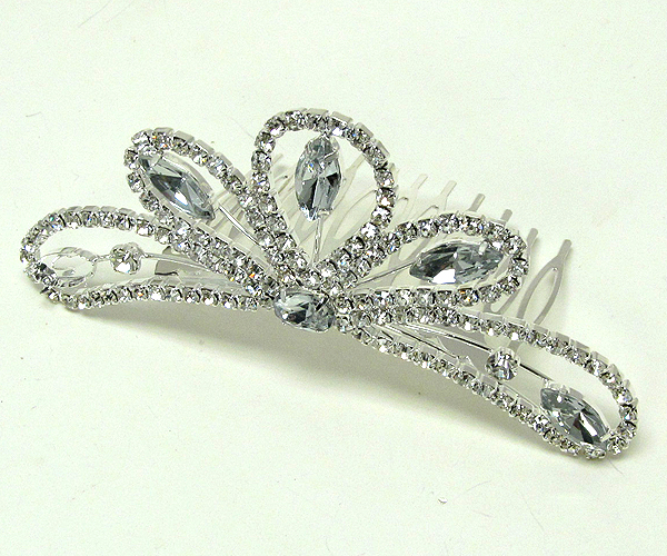 Rhinestone and arrowhead crystal glass crown shape comb