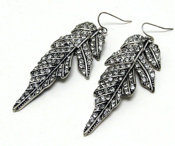 Crystal metal leaf drop earring