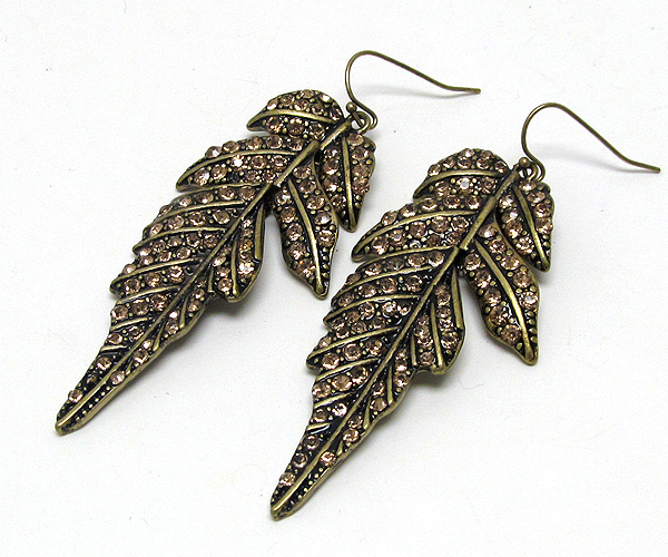 Crystal metal leaf drop earring