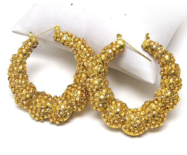 Multi crystal on both side puffy round hoop earring  - hoops