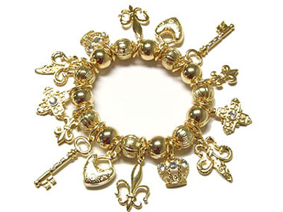 Crystal crown and royal theme charm bracelet