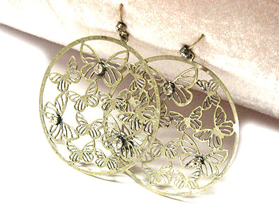 Butterfly metal cut out hoop earring - crystal post - hoops