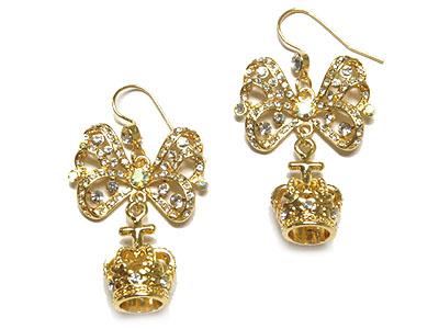 Crystal ribbon and crown drop earring