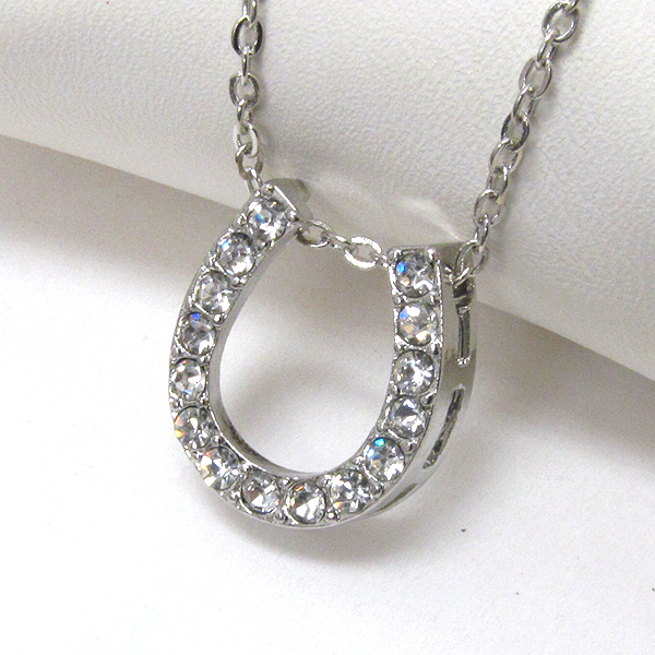 Premier electro plating crystal stud horseshoe pendant necklace