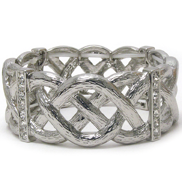 Crystal deco hammered metal woven stretch bracelet