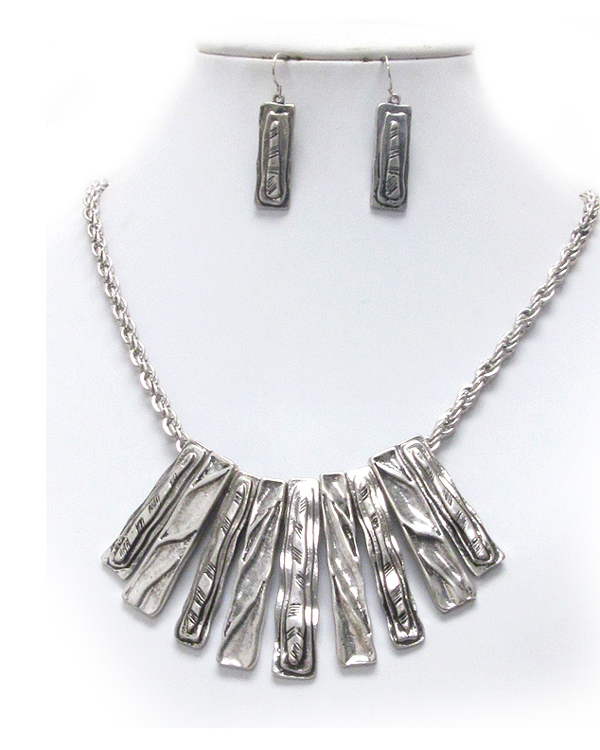 Textured metal tribal necklace earring set