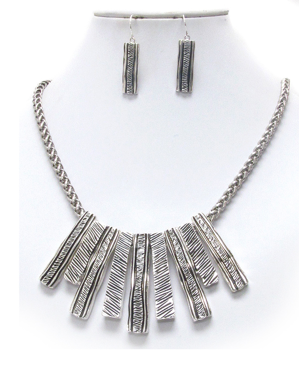 Textured metal tribal necklace earring set