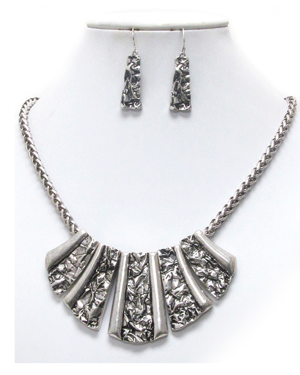 Textured metal tribal necklace earring set