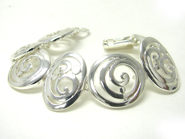 Swirl metal disk link magnetic clasp bracelet