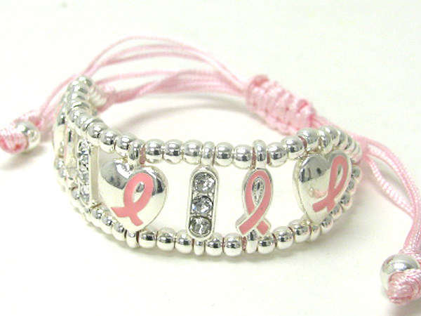 Pink ribbon theme bracelet - breast cancer awareness