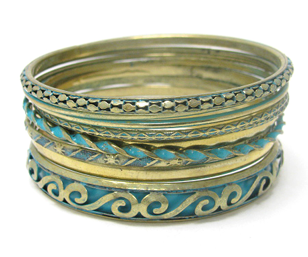 Antique metal casting and paint deco stackable bracelet