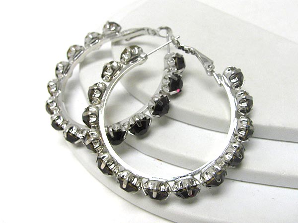 50 mm crystal stud metal hoop earring - hoops