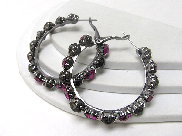 50 mm crystal stud metal hoop earring - hoops