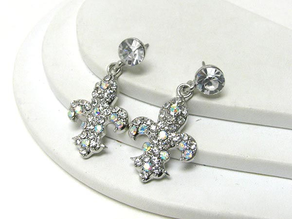 Crystal stud fluer de lis drop earring