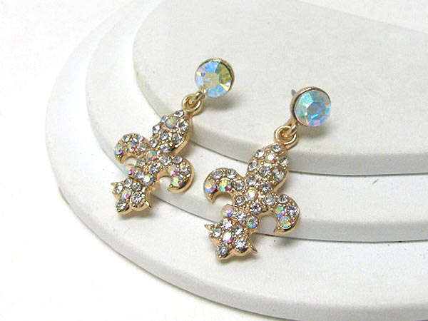 Crystal stud fluer de lis drop earring