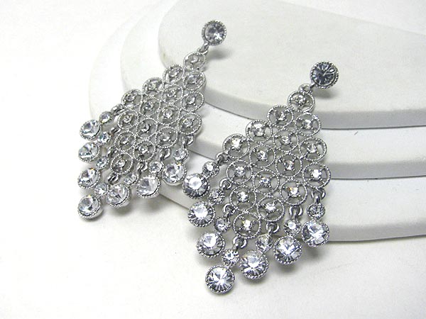 Metal filigree diamond shape crystal drop earring