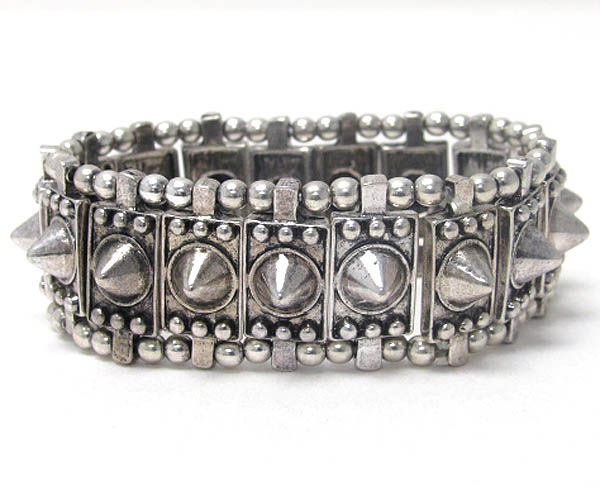 Multi metal spike and ball deco stretch bracelet