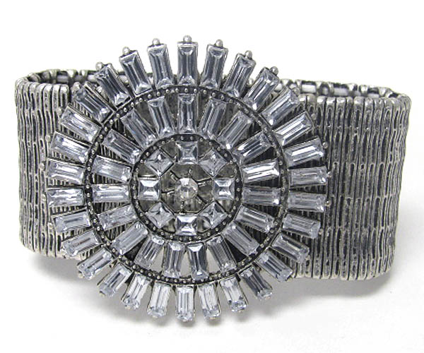 Multi baguette crystal stud flower stretch bracelet