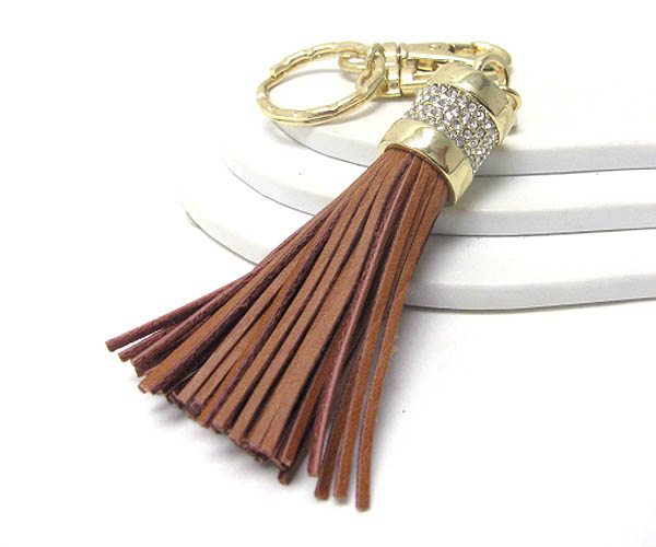 Crystal deco and leatherette brush key chain