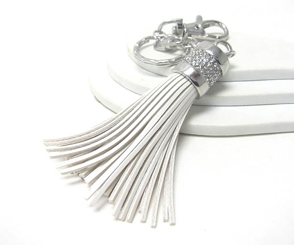 Crystal deco and leatherette brush key chain