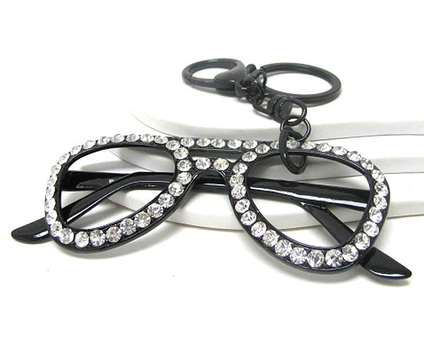 Crystal stud large glasses key chain