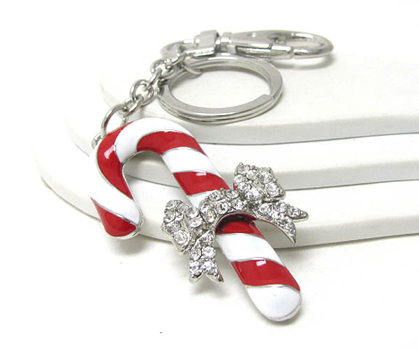 Crystal stud ribbon and epoxy deco christmas stick key chain