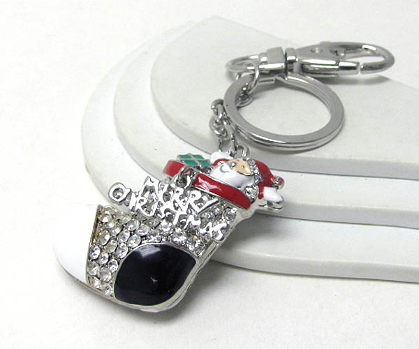 Crystal and epoxy deco christmas sock key chain