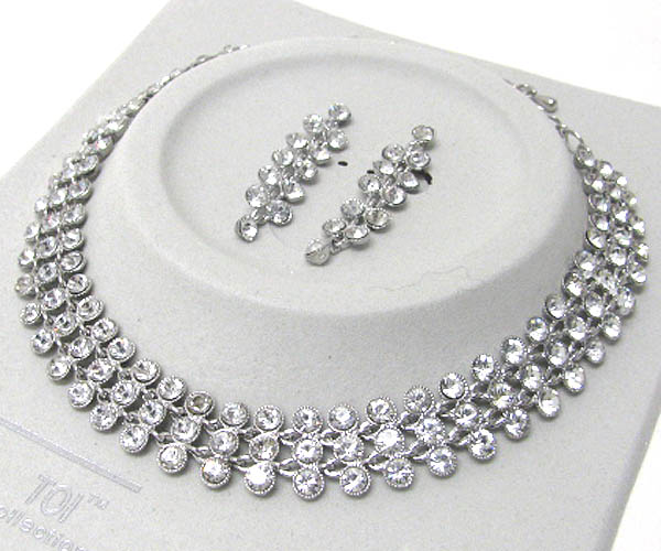 Luxurious austrian crystal line - three row crysal line party necklace earring set