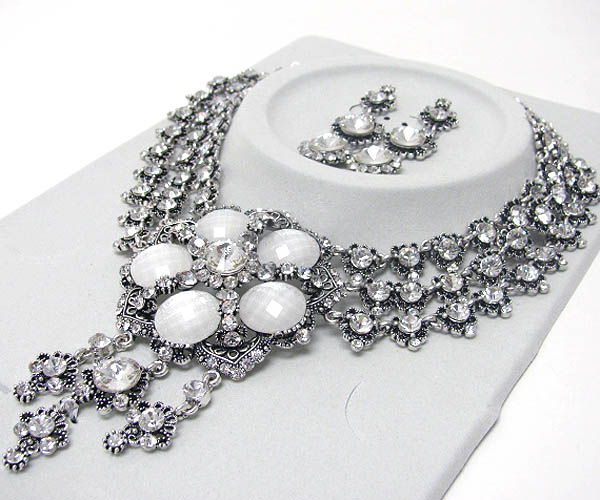 Luxurious austrian crystal line - multi crystal and facet glass deco party necklace earring set