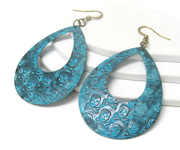 Patina metal oval disk earring