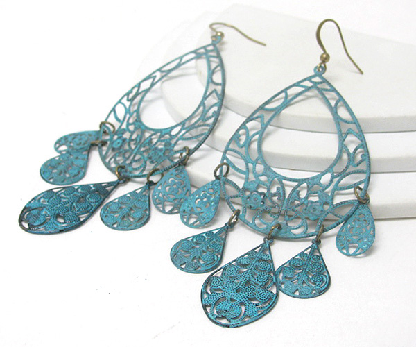 Patina metal drop earring