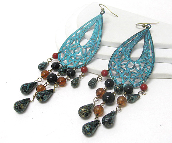 Patina metal multi glass drop earring