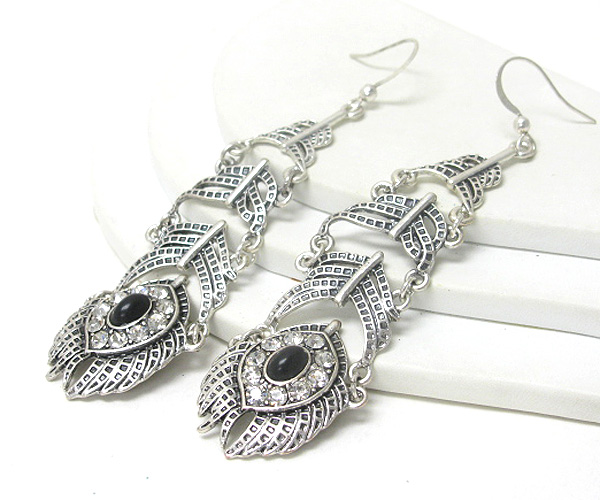 Crystal stud metal drop earring