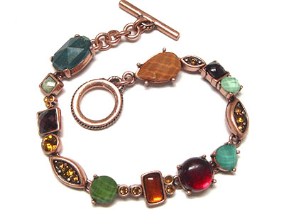 Crystal and epoxy stone link toggle bracelet