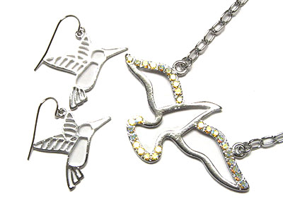 Crystal bird necklace and earring set